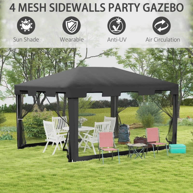 Outsunny 10 × 13 ft Outdoor Gazebo Canopy with Mesh Sidewalls – Party Tent Shade
