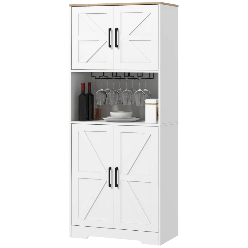 HOMCOM Farmhouse Kitchen Pantry, 68" Freestanding Hutch Storage Cabinet with Microwave Oven Countertop, White