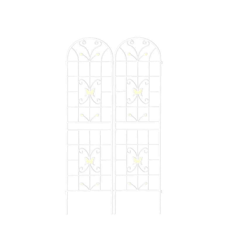 2 Pack Metal Garden Trellis with Butterfly Decoration and Powder Coated Iron, Rustproof Climbing Plant Support, for Outdoor Use, Cream White