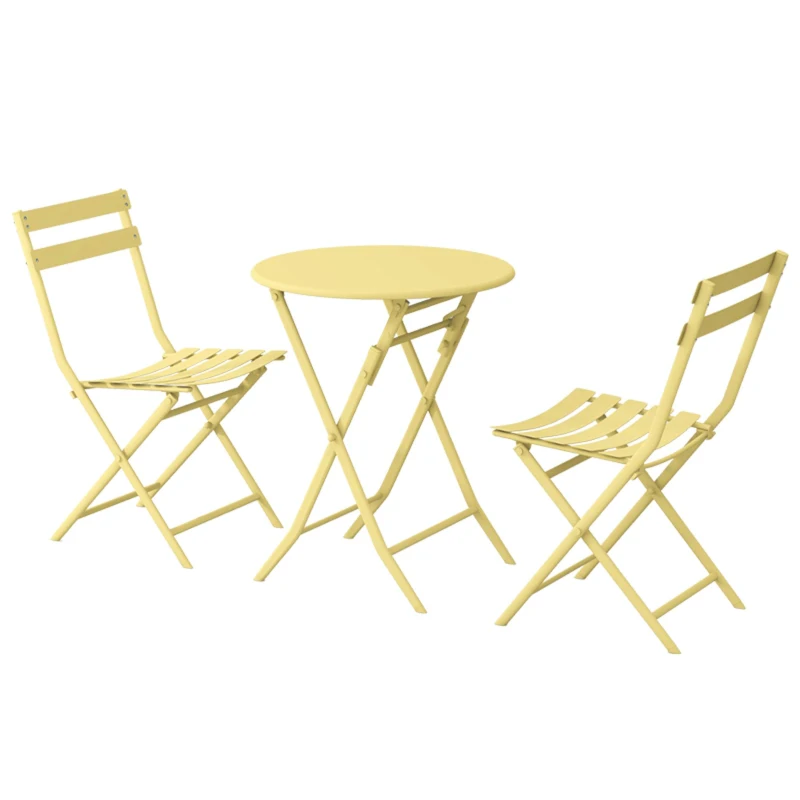 3-Piece Patio Bistro Set with Foldable Round Table and Chairs, Scratch and Rust Resistant, Yellow
