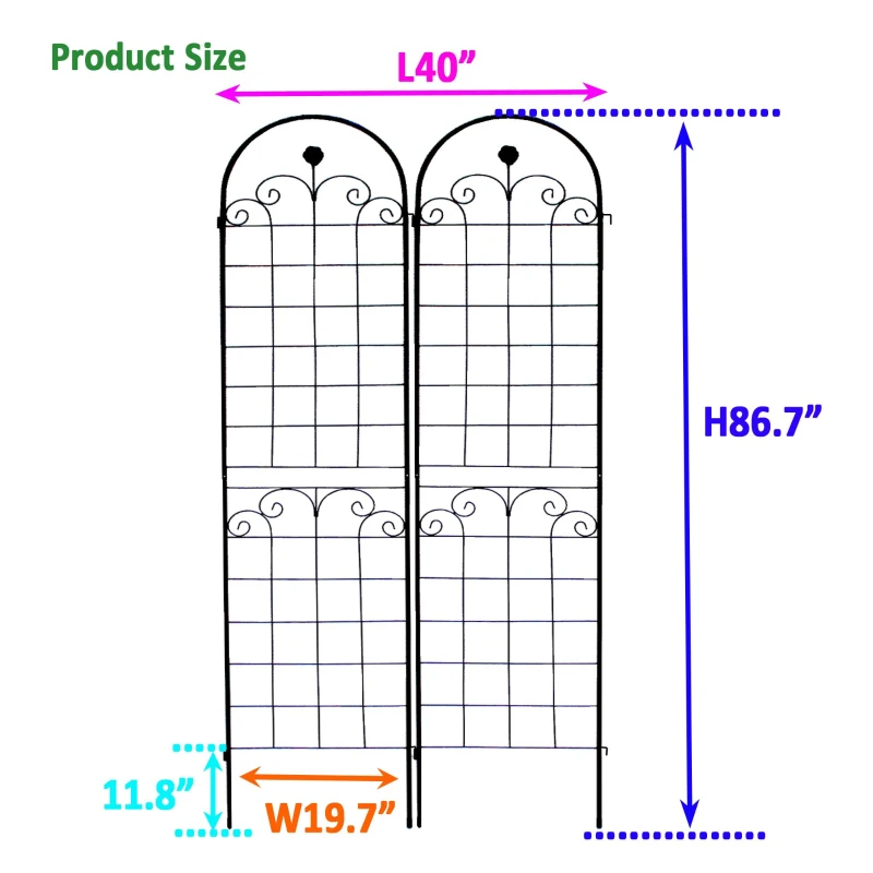 2 Pack Garden Trellis with Powder-Coated Galvanized Tube, Easy Assembly, Rustproof Plant Support for Climbing Plants, 40" L x 87" H, Black