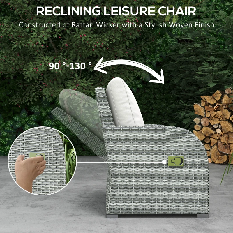 Outsunny 6 Pieces Patio Furniture Set, Outdoor rattan Sectional Furniture with recliner, for Lawn Garden Backyard