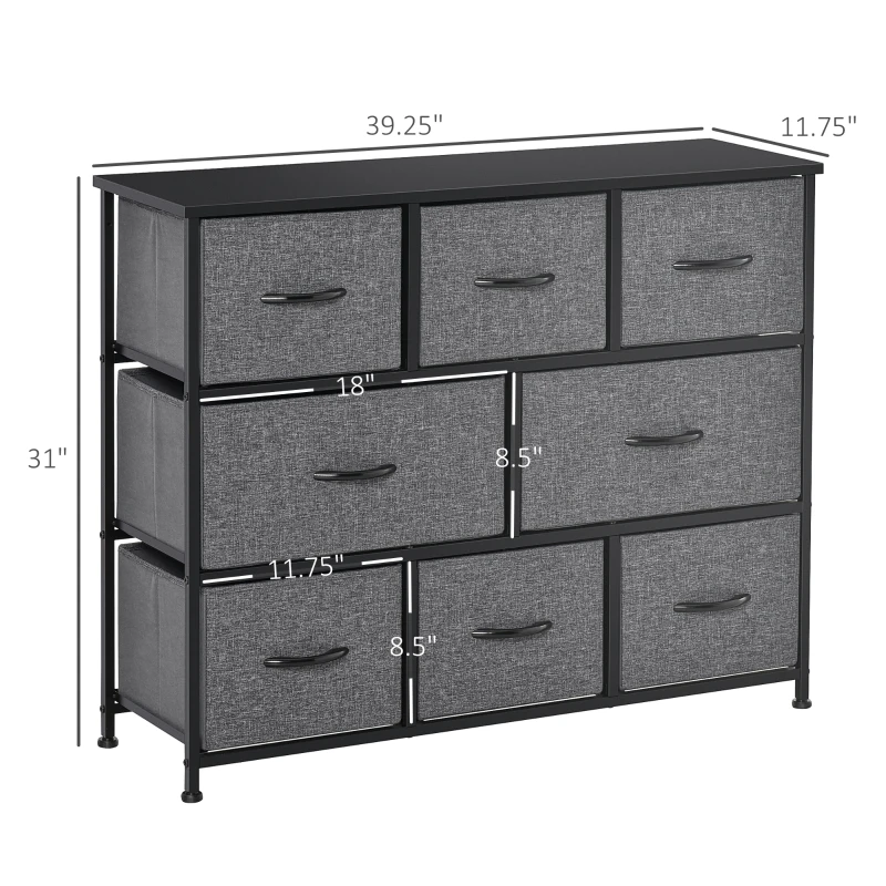 HOMCOM 8-Bin Dresser Storage Tower Cabinet Organizer Unit, Easy Pull Fabric Bins with Metal Frame for Living Room
