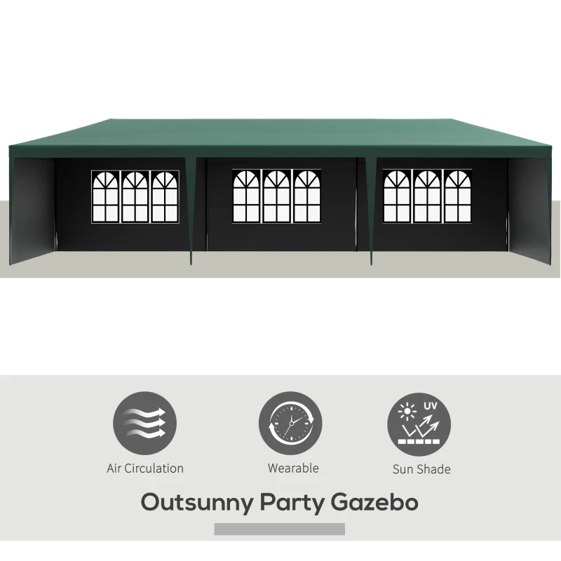 Outsunny 10' x 29' Canopy Tent, Party Tent with Sidewalls and Large Transparent Windows for Garden, Backyard, Outdoor, Green