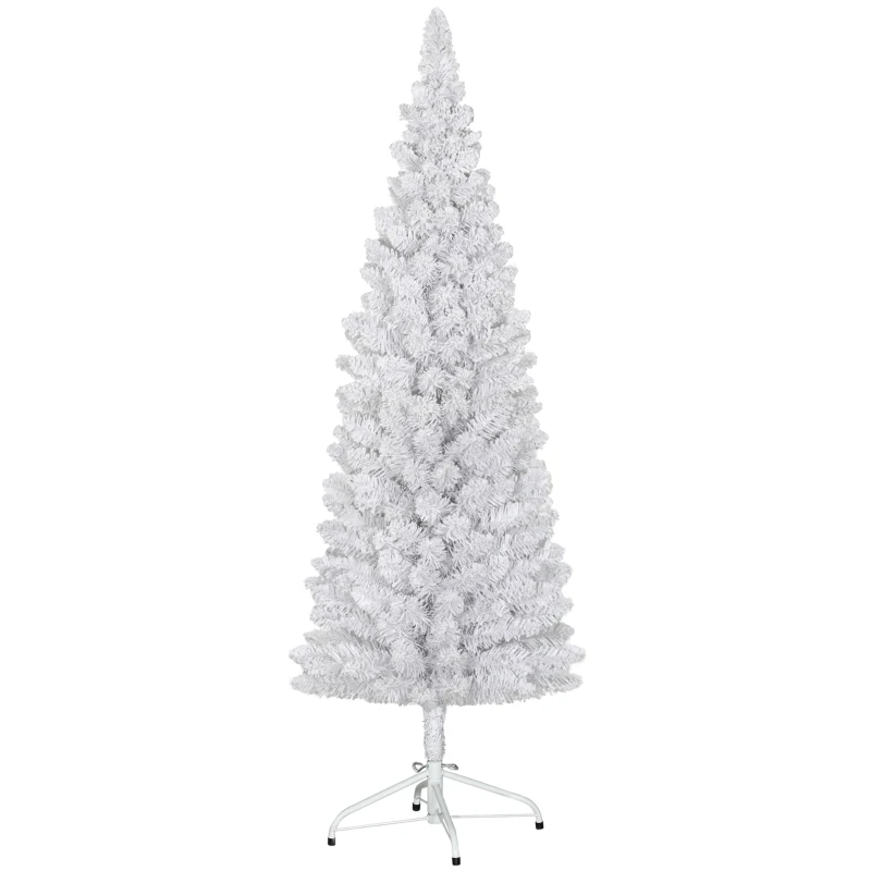 HOMCOM 5ft White Christmas Tree, Flocked Pencil Christmas Tree with 246 Branch Tips and Metal Base for Home, Indoor, Holiday