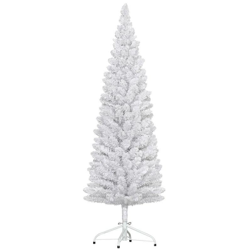 HOMCOM 5ft White Christmas Tree, Flocked Pencil Christmas Tree with 246 Branch Tips and Metal Base for Home, Indoor, Holiday