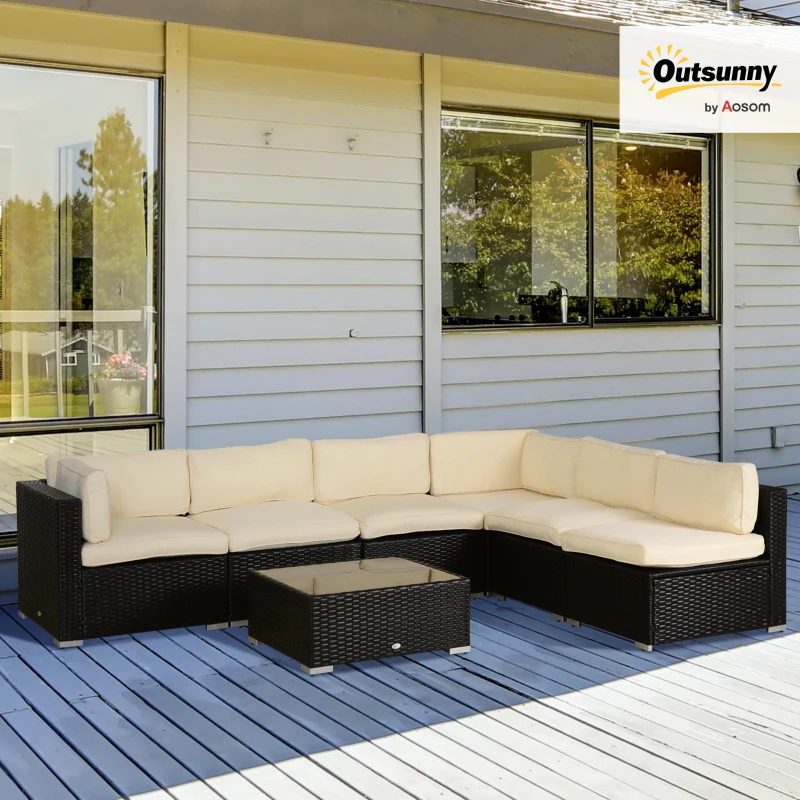 Outsunny Outdoor 14pc Patio Rattan Sofa Set Cushion Polyester Cover Replacement Set - No Cushion Included, Cream White