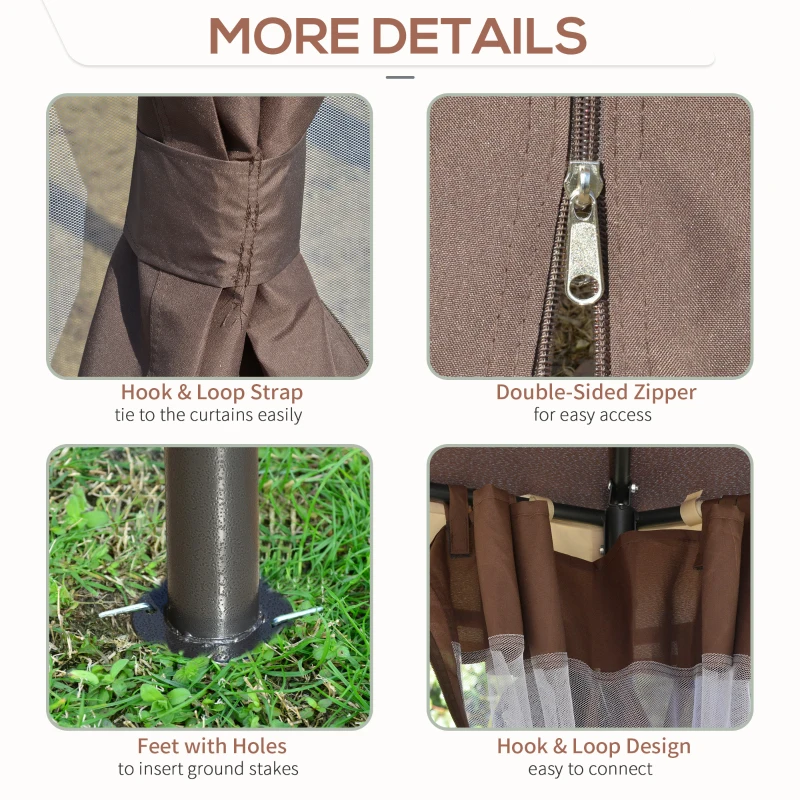 Outsunny 12' x 12' Outdoor Gazebo Canopy, Dome Patio Gazebo Netting Sidewalls and Curtains, Double Vented Roof, Brown