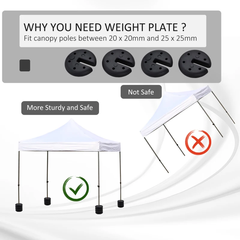 Outsunny Set of 4 Party Tent Canopy Weight Plate Kit Gazebo Pop Up Tent Anchor Base Weights Canopy Shelter Leg Weights