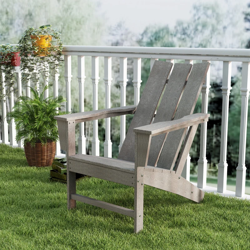 Outsunny HDPE Plastic Adirondack Chair, Muskoka Chair with High Back and Wide Armrests for Fire Pit, Patio, Porch, Dark Grey