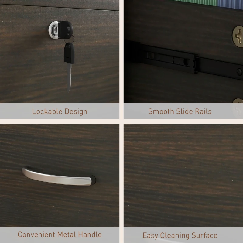 Vinsetto 2-Drawer File Cabinet with Lock and Keys, Lateral Storage Filing Cabinet with Hanging Bar for Letter Size, Home Office, Walnut