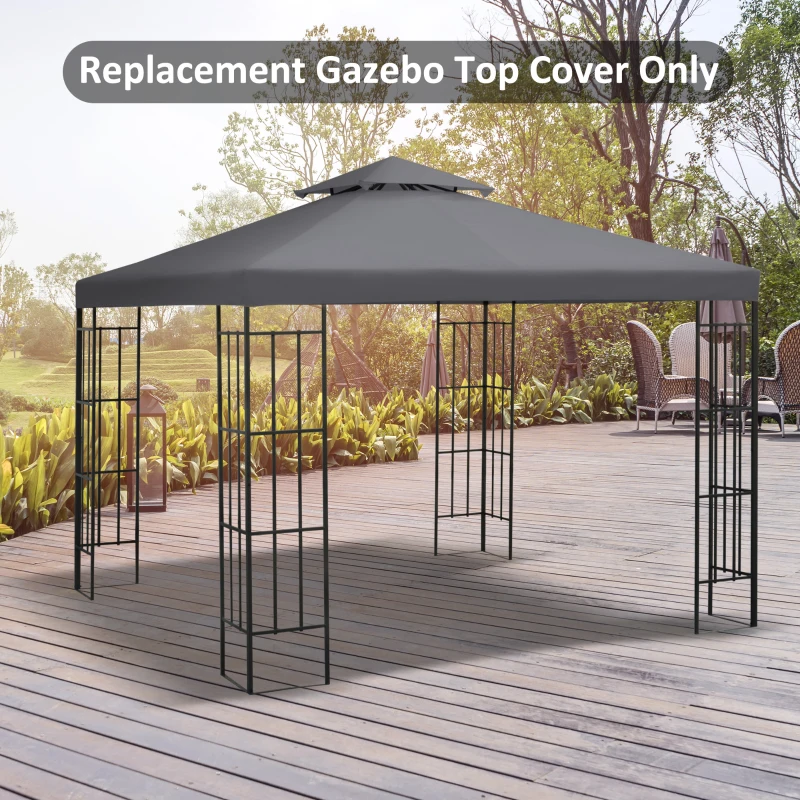 Outsunny 10' x 10' Square 2-Tier Gazebo Canopy Replacement Top Cover Outdoor Garden Sun Shade, Dark Grey