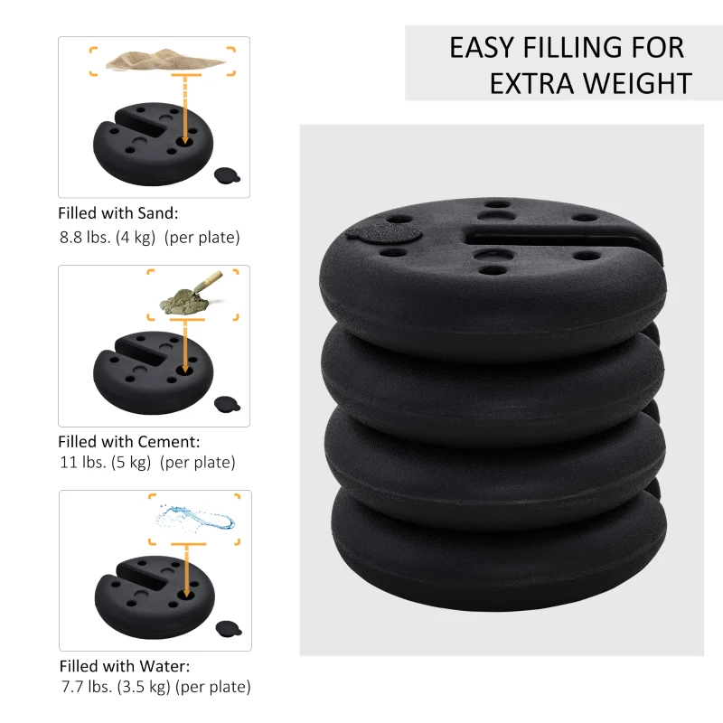 Outsunny Set of 4 Party Tent Canopy Weight Plate Kit Gazebo Pop Up Tent Anchor Base Weights Canopy Shelter Leg Weights