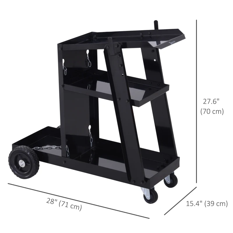 DURHAND 3 Tier Welding Cart Welder Trolley Garage Welding/Plasma Cutter Cart for Tanks Gas Bottles w/ Safety Chain Black