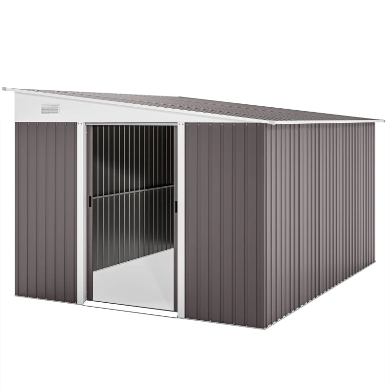 Outsunny 11' x 9' Metal Outdoor Storage Shed, Tool House with Double Lockable Doors for Backyard, Patio, Lawn, Garage, Gray