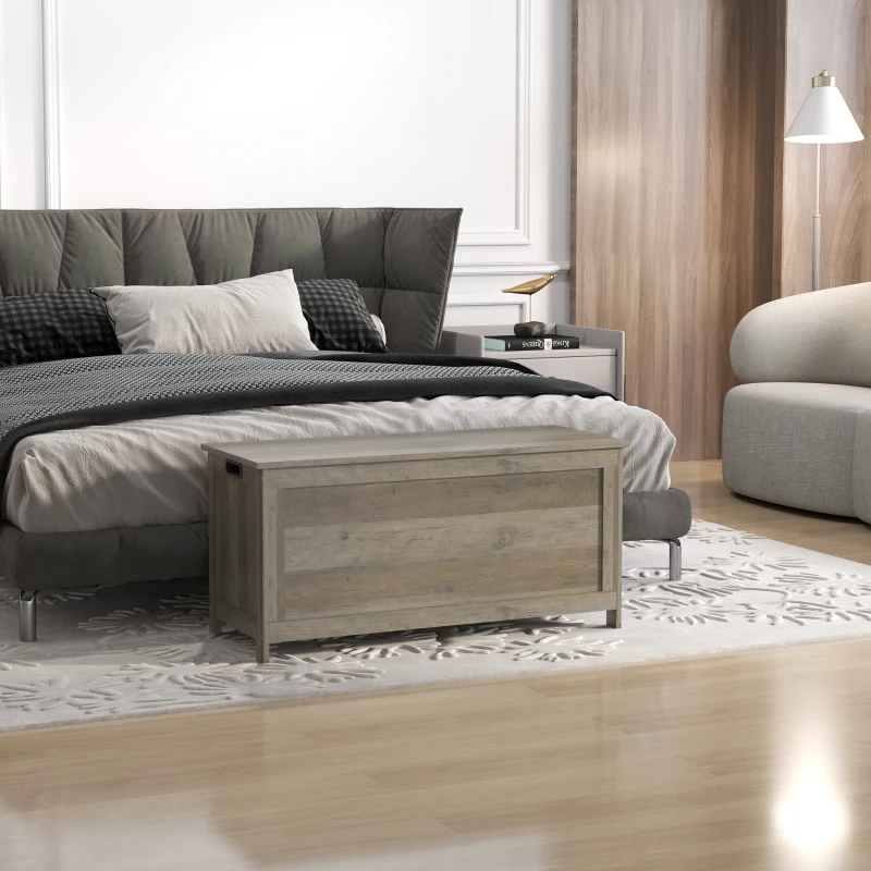 HOMCOM Storage Trunk with 2 Safety Hinges, Entryway Bench with Side Handles, Storage Chest for Living Room, Distressed Grey