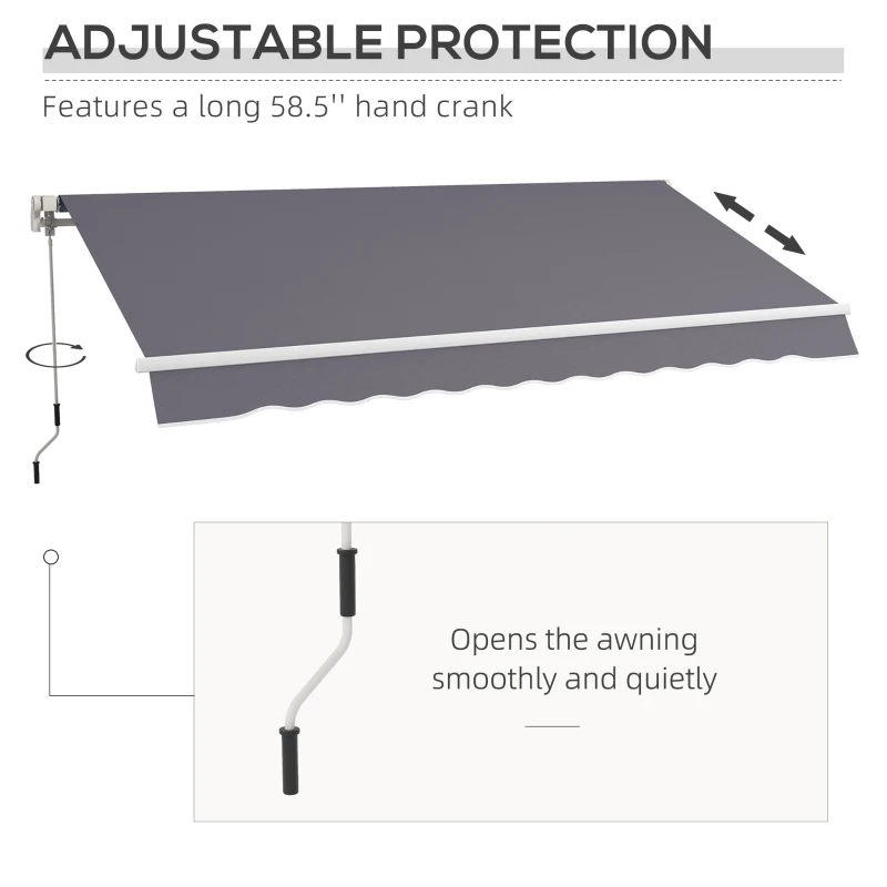 Outsunny 12' x 10' Manual Retractable Awning Outdoor Sunshade Shelter with Adjustable & Versatile Design, Dark Grey