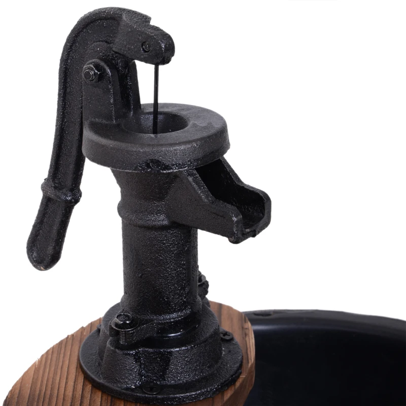 Outsunny 23" H Outdoor Water Fountain Wood and Plastic Rustic Apple Barrel Pump Garden Decor for Outside Backyard