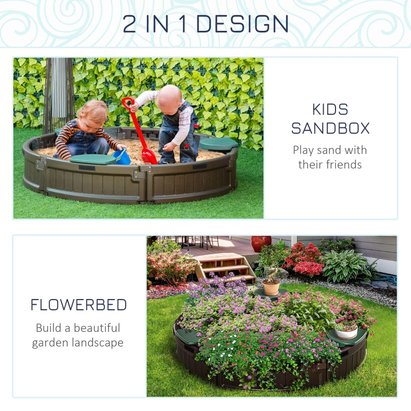 Outsunny Kids Outdoor Sandbox with Cover Garden Bed Sand Pit, Easy Assembly Children's Round Sandbox for Backyard, Brown, 48.5" x 48.5" x 8.75"