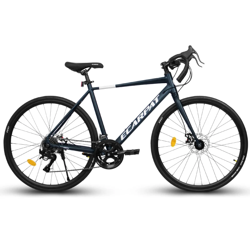 L Size 700C Road Bike with 16-Speed Drivetrain and Disc Brakes, Racing and Commuting Bicycle for Men and Women, Dark Blue