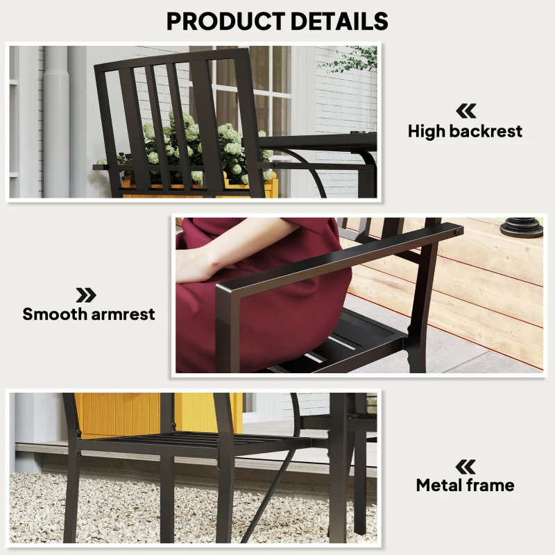 Outsunny Patio Dining Chairs with Metal Slatted Design, Black