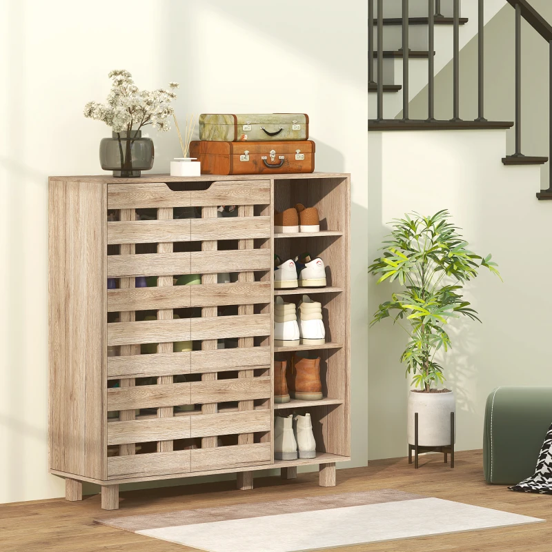 HOMCOM Shoe Cabinet, 21 Pair Shoe Storage Cabinet Organizer with 5-tier Double Door Cabinet and 5-tier Open Shelves, Beige