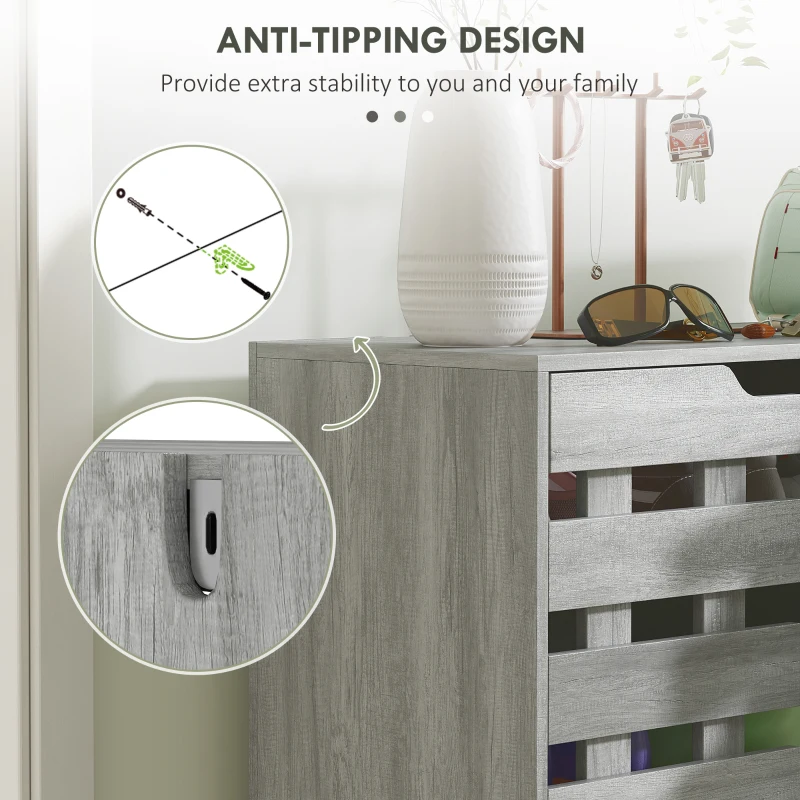 HOMCOM Shoe Cabinet, 21 Pair Shoe Storage Cabinet Organizer with 5-tier Double Door Cabinet and 5-tier Open Shelves, Light Grey