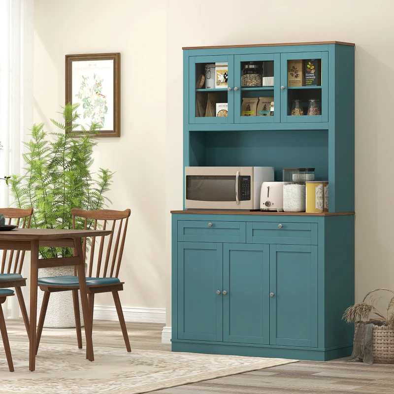 HOMCOM 71" Kitchen Pantry Cabinet with Microwave Stand, Kitchen Hutch with 2 Drawers and Adjustable Shelves, Green