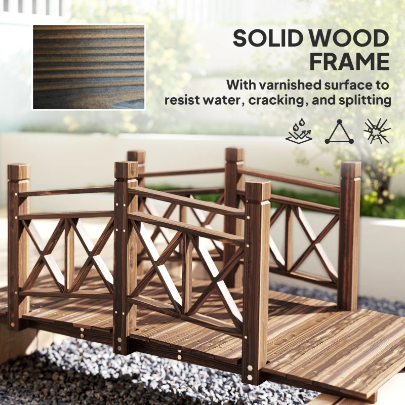 Outsunny 5 ft. Wooden Garden Bridge Footbridge for Backyard Ponds, Creeks, Streams, Carbonized
