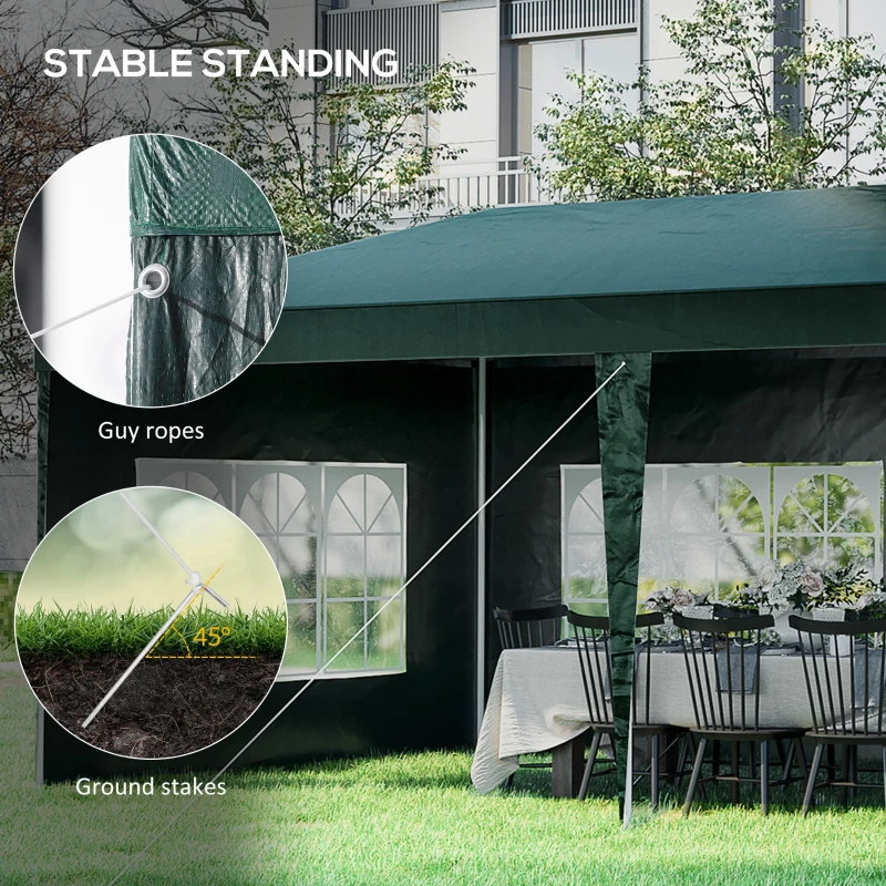 Outsunny 19' x 9' Party Tent Gazebo Canopy with 4 Removable Window Side Walls for Outdoor Event with Wind Ropes and Ground Stakes, Green