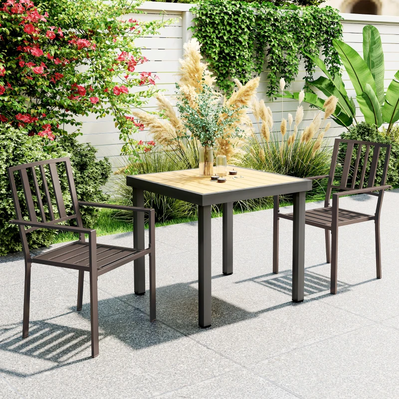 Outsunny Patio Dining Chairs with Metal Slatted Design, Dark Brown