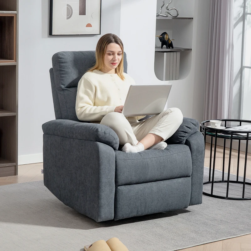HOMCOM Recliner Chair, Wide Swivel Rocker Chair, Overstuffed Single Sofa with Pocket Spring, Footrest, Quick Assembly, Gray