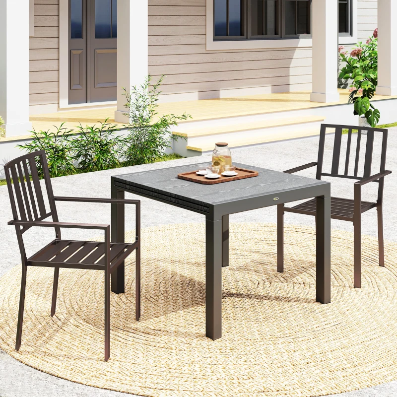 Outsunny Patio Dining Chairs with Metal Slatted Design, Dark Brown
