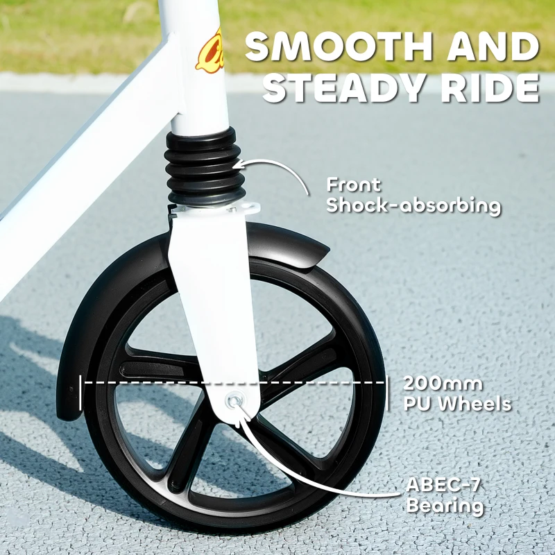 Qaba Kick Scooter for Kids Ages 6-12 with Adjustable Height, Rear-Fender Brake, 200mm Big Wheel, Foldable Design, White