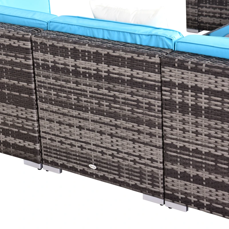 Outsunny 7 Pieces Outdoor Rattan Furniture Set, Patio Wicker Sectional Conversation Sofa Set w/ Cushions & Coffee Table