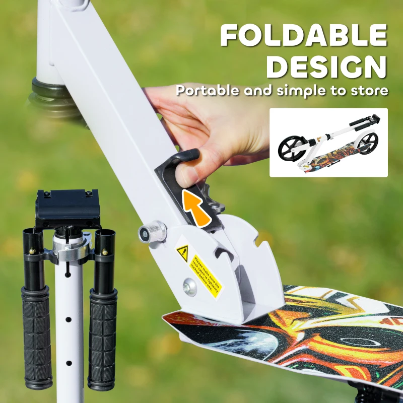 Qaba Kick Scooter for Kids Ages 6-12 with Adjustable Height, Rear-Fender Brake, 200mm Big Wheel, Foldable Design, White