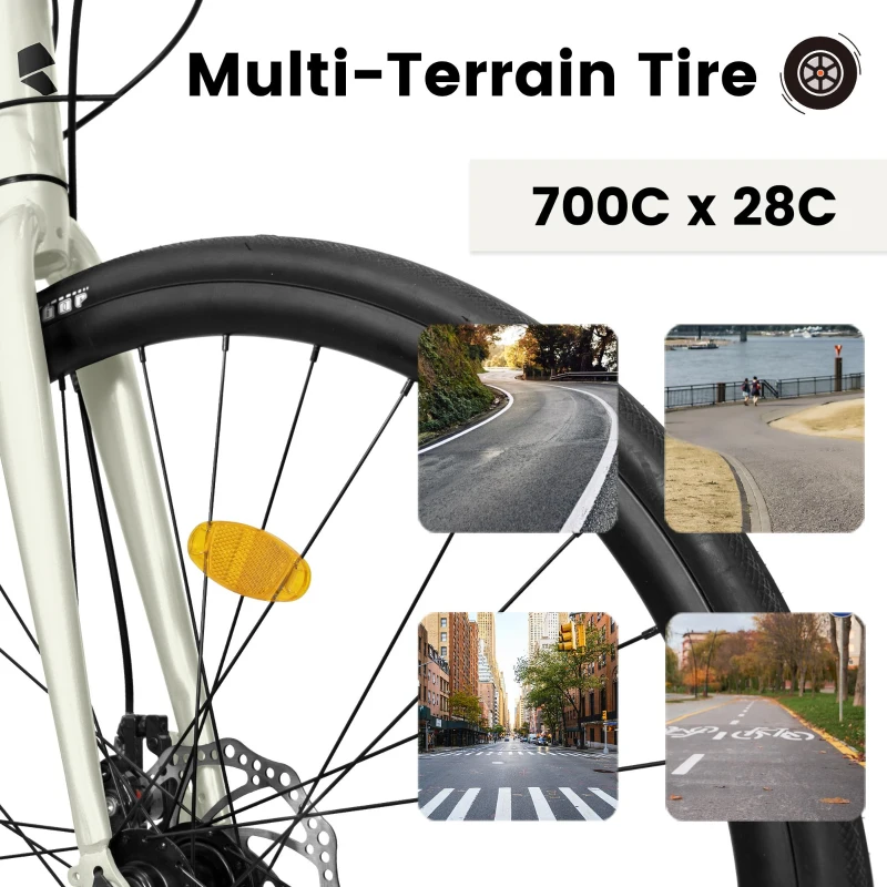 M Size 700C Road Bike with 16-Speed Lightweight Aluminum Frame, Perfect for City Commuting and Racing, Cream