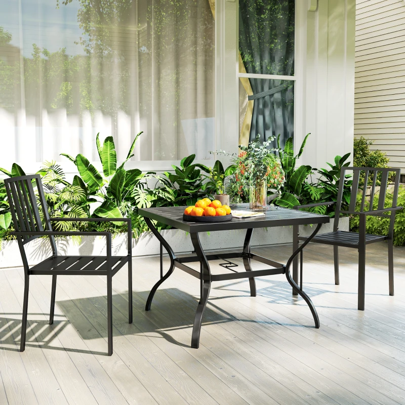 Outsunny Patio Dining Chairs with Metal Slatted Design, Black