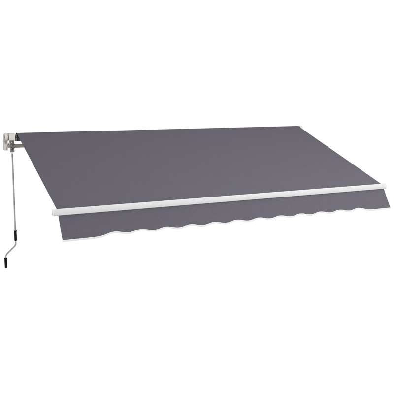 Outsunny 12' x 10' Manual Retractable Awning Outdoor Sunshade Shelter with Adjustable & Versatile Design, Dark Grey