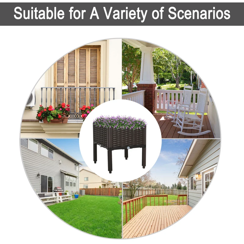 Outsunny 1 Piece Raised Garden Bed PP Raised Flower Bed Vegetable Herb Grow Box Stand Brown
