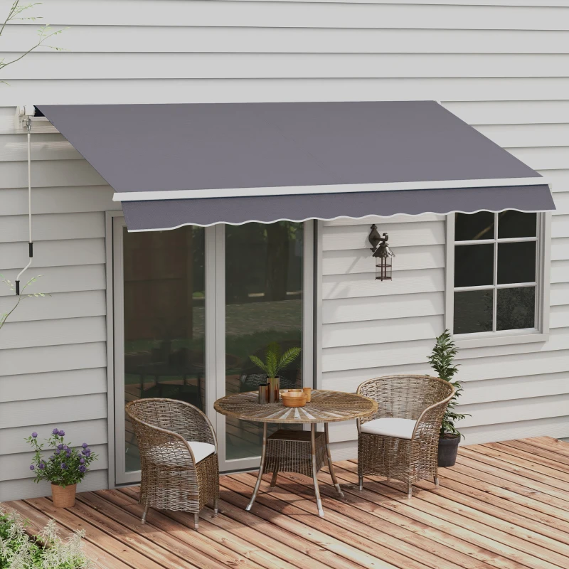 Outsunny 12' x 10' Manual Retractable Awning Outdoor Sunshade Shelter with Adjustable & Versatile Design, Dark Grey