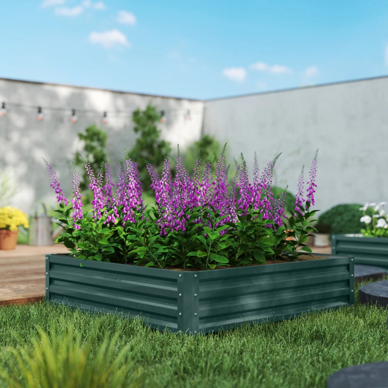 Outsunny Galvanized Raised Garden Bed, 4' x 4' x 1' Metal Planter Box, for Growing Vegetables, Flowers, Herbs, Succulents, Green