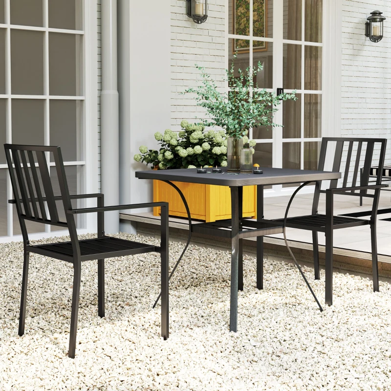 Outsunny Patio Dining Chairs with Metal Slatted Design, Black