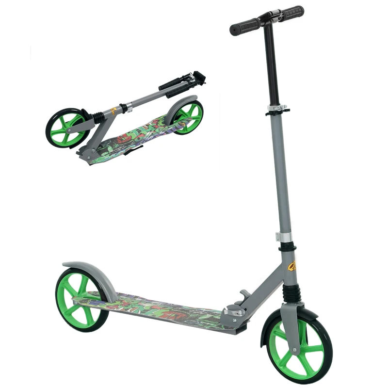 Qaba Kick Scooter for Kids Ages 6-12 with Adjustable Height, Rear-Fender Brake, 200mm Big Wheel, Foldable Design, Green