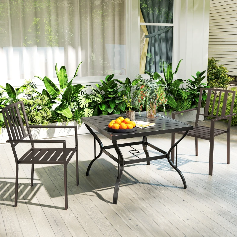 Outsunny Patio Dining Chairs with Metal Slatted Design, Dark Brown
