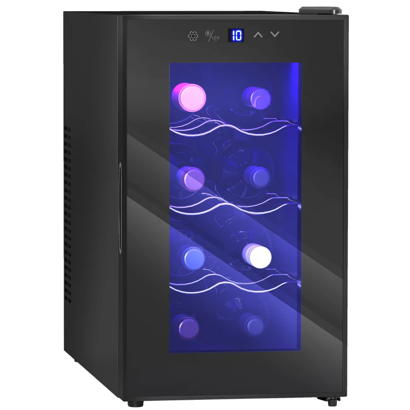 HOMCOM Quiet Wine Cooler Refrigerator, 8 Bottle, Beverage Wine Fridge with Glass Door, Temperature Control, for Champagne