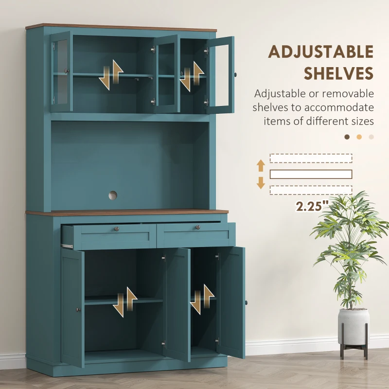 HOMCOM 71" Kitchen Pantry Cabinet with Microwave Stand, Kitchen Hutch with 2 Drawers and Adjustable Shelves, Green