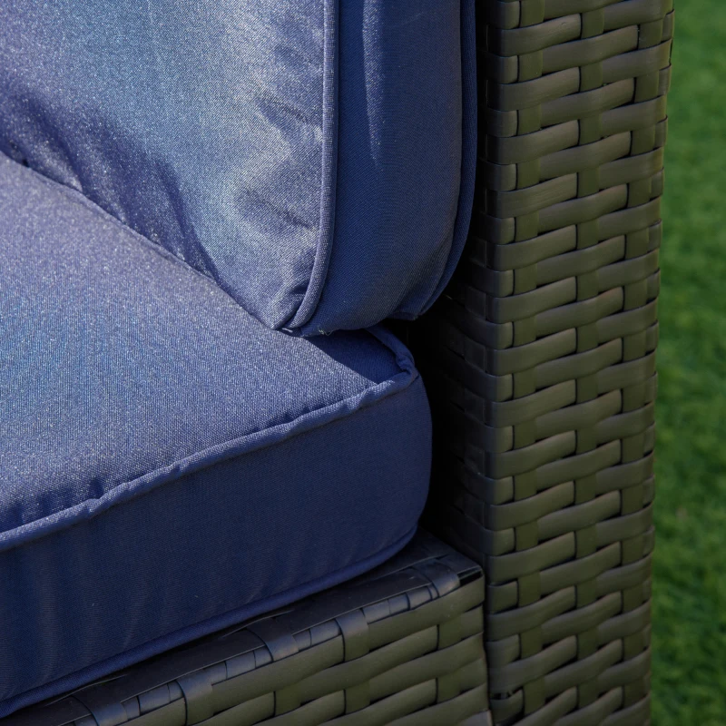 Outsunny 7 Pieces Patio Furniture Set, Rattan Outdoor Conversation Set Garden Wicker Sofa Set, Sectional Furniture, Navy