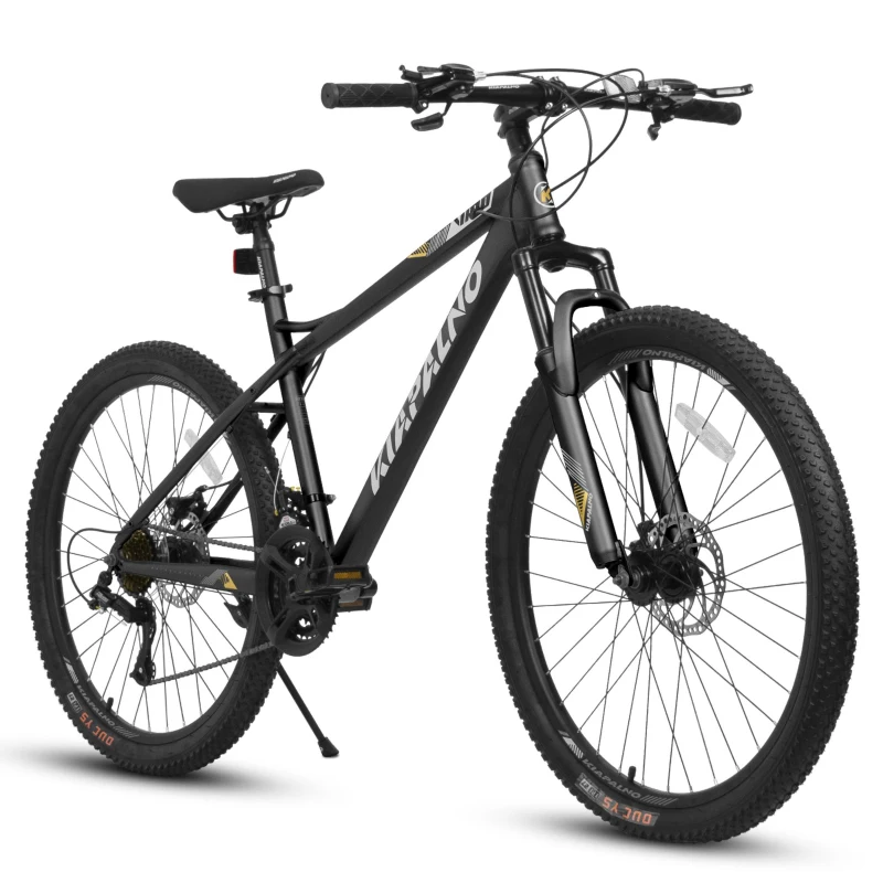 26" Mountain Bike with 21-Speed High-Carbon Steel Frame, Dual Disc Brakes, Adjustable Seatpost, 67" L x 26.5" W x 38.5" H, Black+Gray
