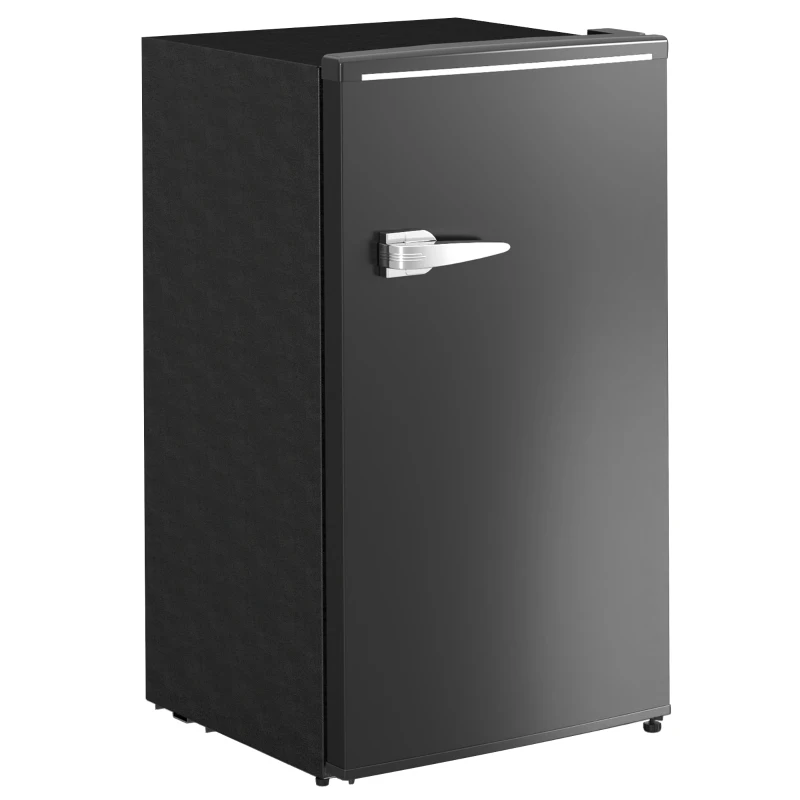 HOMCOM Retro Mini Fridge, 3.1 Cu. Ft Single Door Compact Refrigerator with Adjustable Thermostat, 2 Glass Shelves, Black